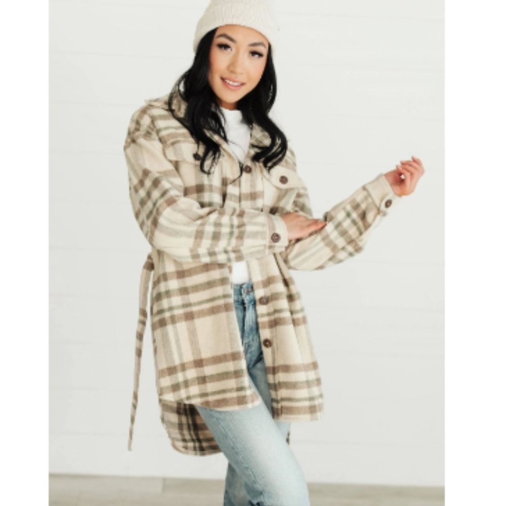 Oat Benji Belted Plaid Jacket/Cardigan Large XL